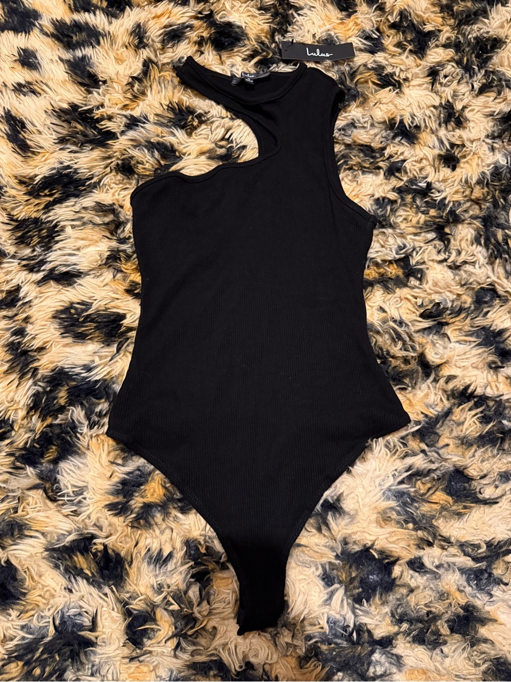 Lulu's Black Ribbed Asymmetrical Kids One-Piece Bodysuit